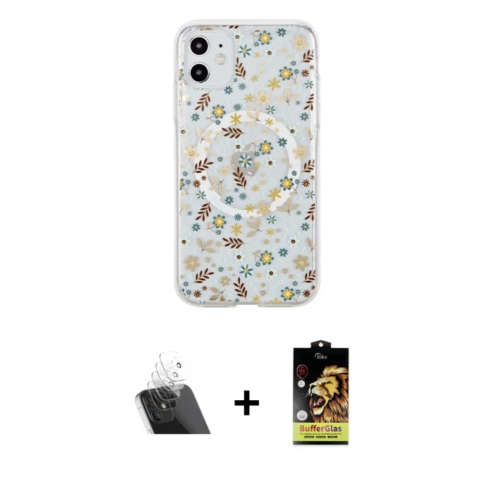 ieg™ iPhone 11 Kılıf Pusula Form - Siyah Buffer Cam Ekran Koruyucu + Kamera Lens Koruma Cam - SF