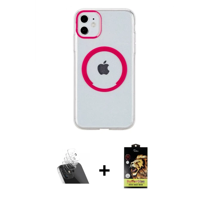 ieg™ iPhone 11 Kılıf Pusula Form - Siyah Buffer Cam Ekran Koruyucu + Kamera Lens Koruma Cam - SF