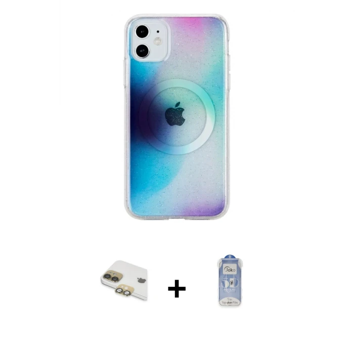 ieg™ iPhone 11 Kılıf Pusula Form - Siyah Joko Magic 5D Cam + Pers Alüminyum Kamera Lens - GD