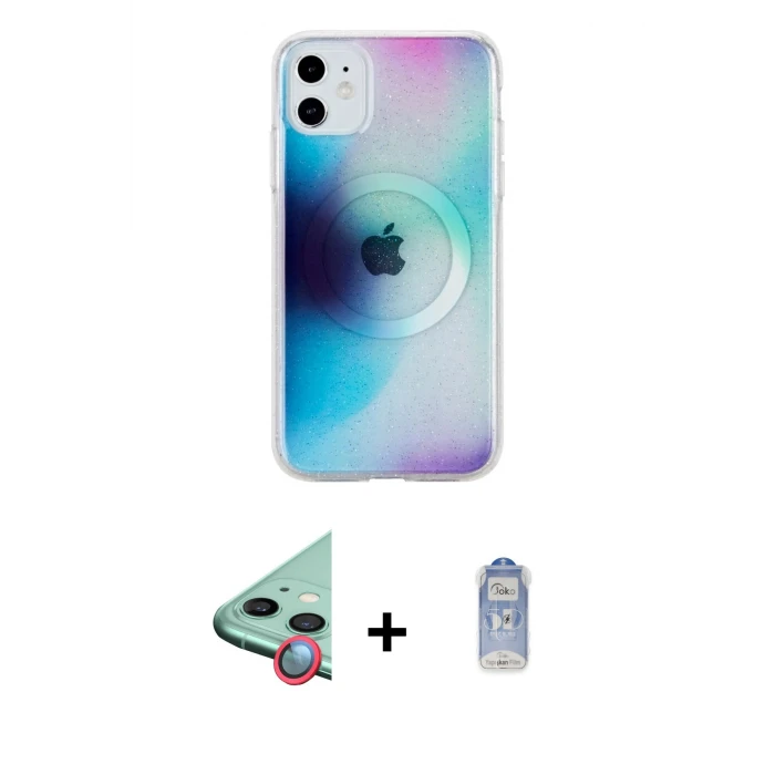 ieg™ iPhone 11 Kılıf Pusula Form - Siyah Joko Magic 5D Cam + Raze Metal Kamera Lens - KI