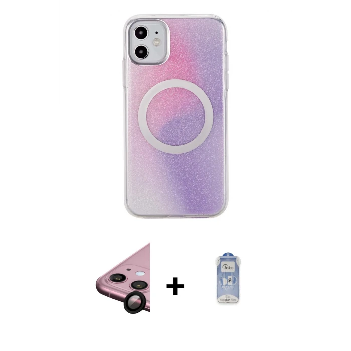 ieg™ iPhone 11 Kılıf Pusula Form - Siyah Joko Magic 5D Cam + Raze Metal Kamera Lens - SH