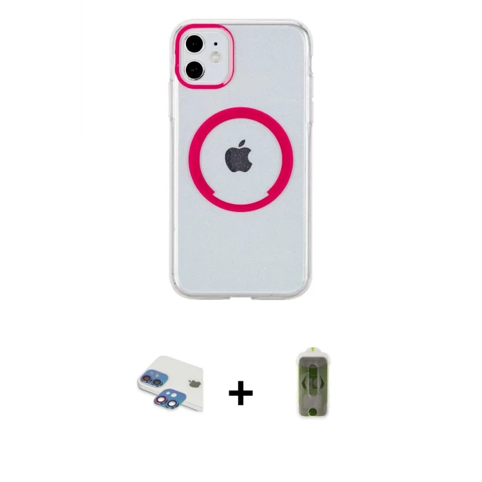 ieg™ iPhone 11 Kılıf Pusula Form - Siyah Joko Magic 5D Hayalet Cam + Pers Alüminyum Kamera Lens - GI