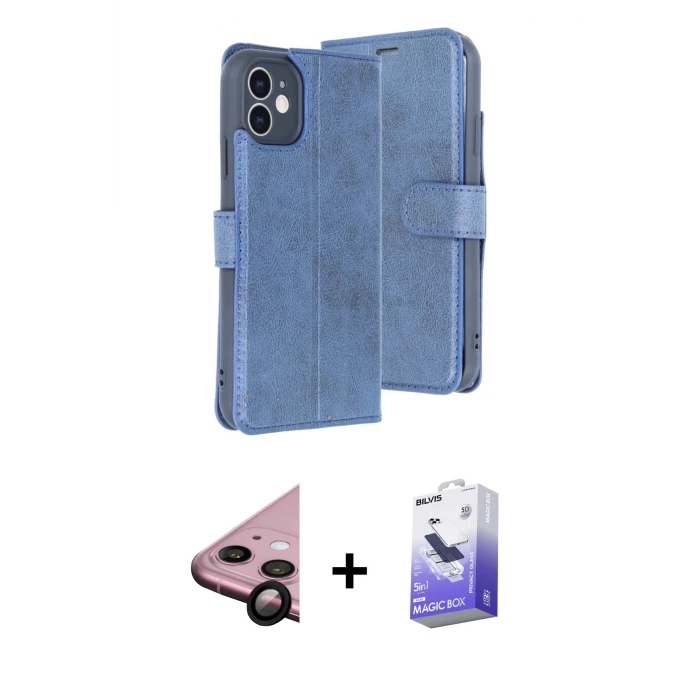 ieg™ iPhone 11 Kılıf Siluet Işık Serisi - Siyah Bilvis 5in1 5D Magic Hayalet Cam Ekran Koruyucu + Raze Metal Kamera Lens - SH