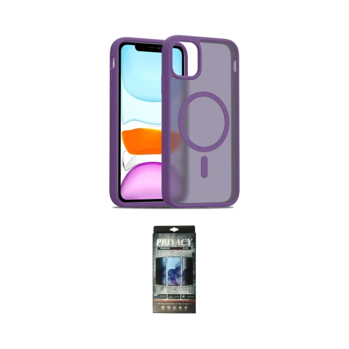 ieg™ iPhone 11 Kılıf Siluet Minimal Prime - Siyah 34D Hayalet Izgaralı Cam