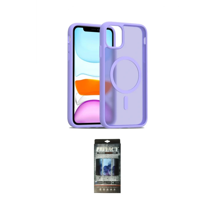 ieg™ iPhone 11 Kılıf Siluet Minimal Prime - Siyah 34D Hayalet Izgaralı Cam