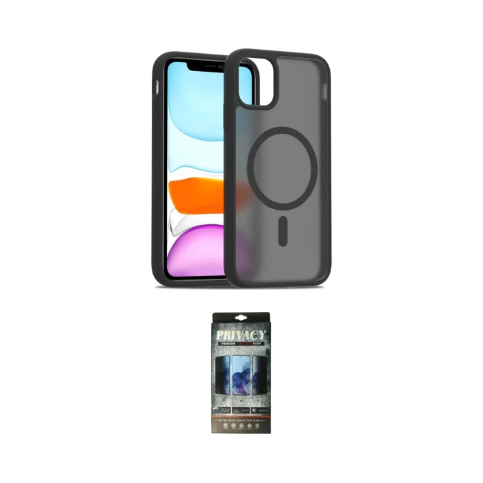 ieg™ iPhone 11 Kılıf Siluet Minimal Prime - Siyah 34D Hayalet Izgaralı Cam
