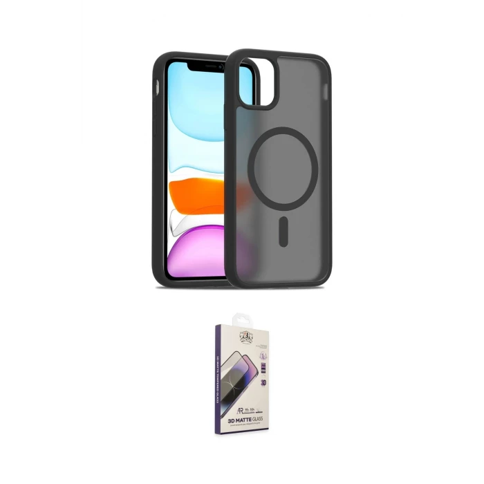 ieg™ iPhone 11 Kılıf Siluet Minimal Prime - Siyah Bilvis 3D Mat Cam Ekran Koruyucu