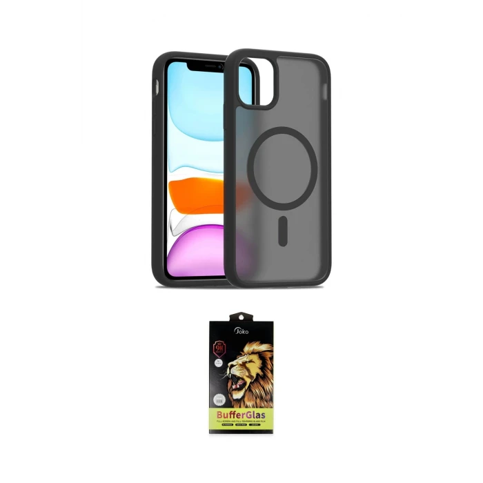 ieg™ iPhone 11 Kılıf Siluet Minimal Prime - Siyah Buffer Cam Ekran Koruyucu