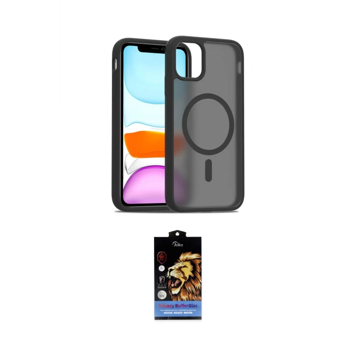 ieg™ iPhone 11 Kılıf Siluet Minimal Prime - Siyah Buffer Hayalet Cam Ekran Koruyucu