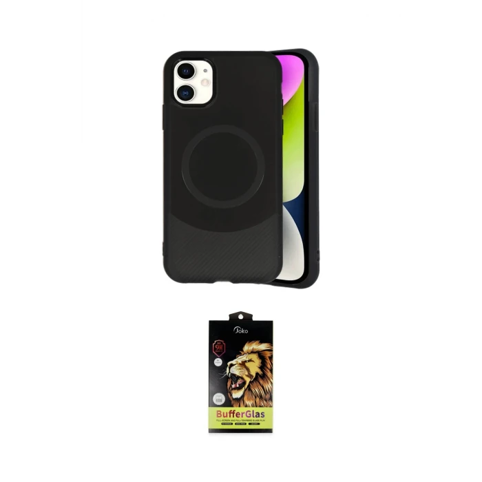 ieg™ iPhone 11 Kılıf Ufuk Serisi - Siyah Buffer Cam Ekran Koruyucu