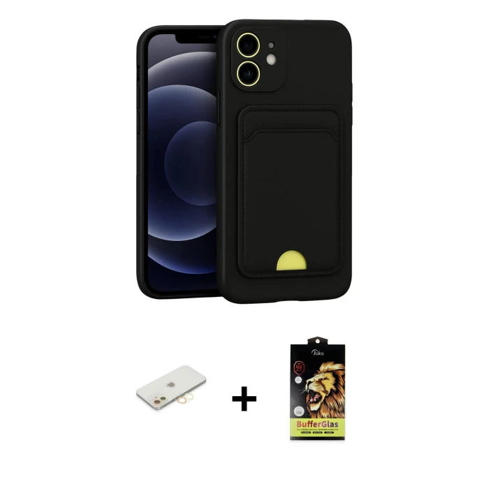 ieg™ iPhone 11 Kılıf Vadi Çizgi Prime - Siyah Buffer Cam Ekran Koruyucu + Renkli Kamera Lens Koruma Cam - SI