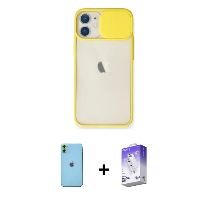 ieg™ iPhone 11 Kılıf Vadi Çizgi - Siyah Bilvis 5in1 3D Magic Cam Ekran Koruyucu + Neon Fosforlu Kamera Lens - YL