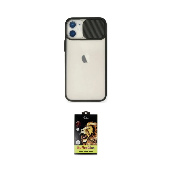 ieg™ iPhone 11 Kılıf Vadi Çizgi - Siyah Buffer Cam Ekran Koruyucu