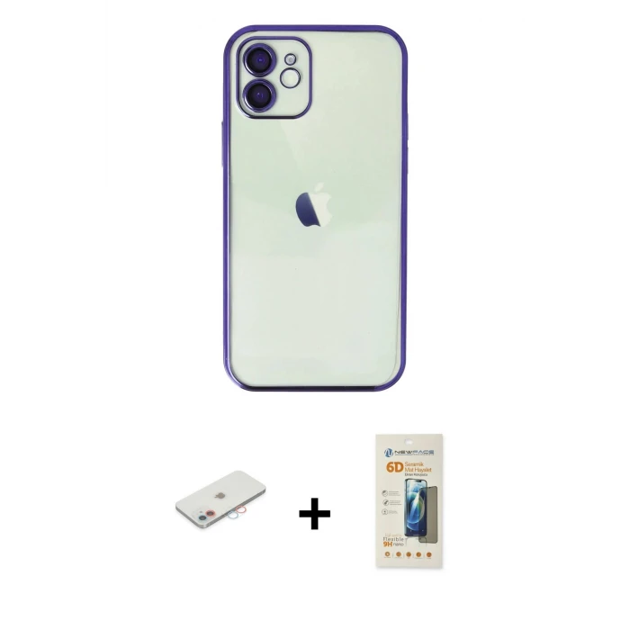 ieg™ iPhone 11 Kılıf Vadi Minimal - Siyah 6D Mat Seramik Hayalet Nano Ekran Koruyucu + Renkli Kamera Lens Koruma Cam - PE