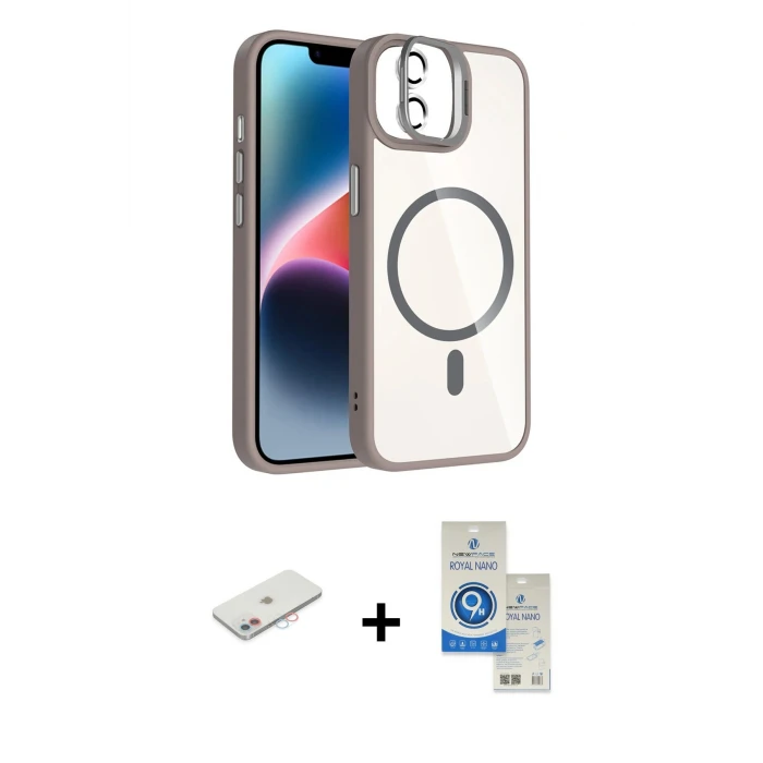 ieg™ iPhone 11 Kılıf Yadigar Asil Koleksiyonu - Şeffaf Royal Nano Ekran Koruyucu + Renkli Kamera Lens Koruma Cam - PE