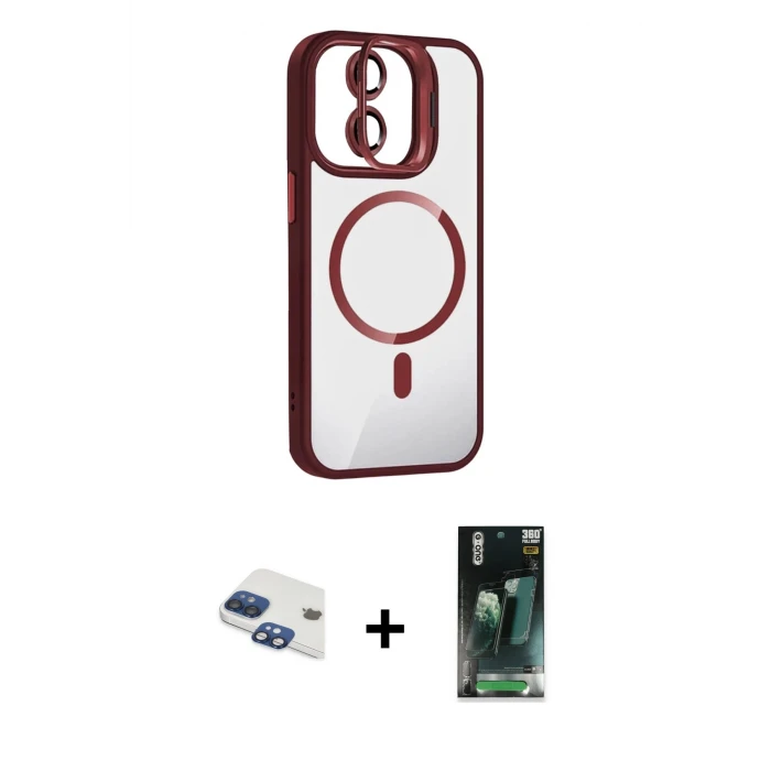 ieg™ iPhone 11 Kılıf Yadigar Asil Koleksiyonu - Siyah 360 Mat Full Body Arka Koruyucu + Lacivert Pers Alüminyum Kamera Lens