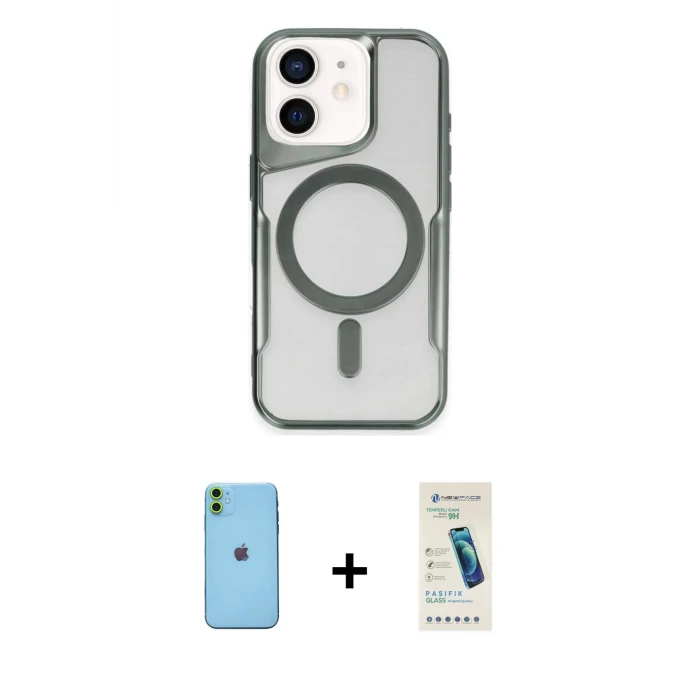 ieg™ iPhone 11 Kılıf Yadigar Klasik Özel Seri - Şeffaf Pasifik Cam Ekran Koruyucu + Neon Fosforlu Kamera Lens - YL