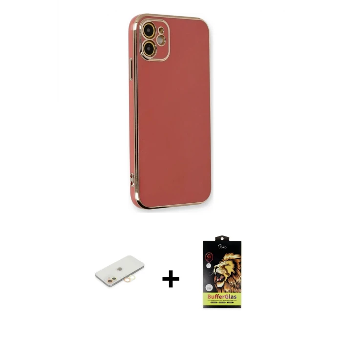 ieg™ iPhone 11 Kılıf Yankı Serisi - Siyah Buffer Cam Ekran Koruyucu + Renkli Kamera Lens Koruma Cam - SI