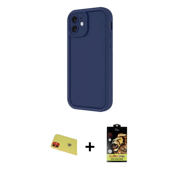 ieg™ iPhone 11 Kılıf Yankı Yansıma Özel Seri - Siyah Buffer Cam Ekran Koruyucu + Rainbow Kamera Lens Koruma Cam - KI