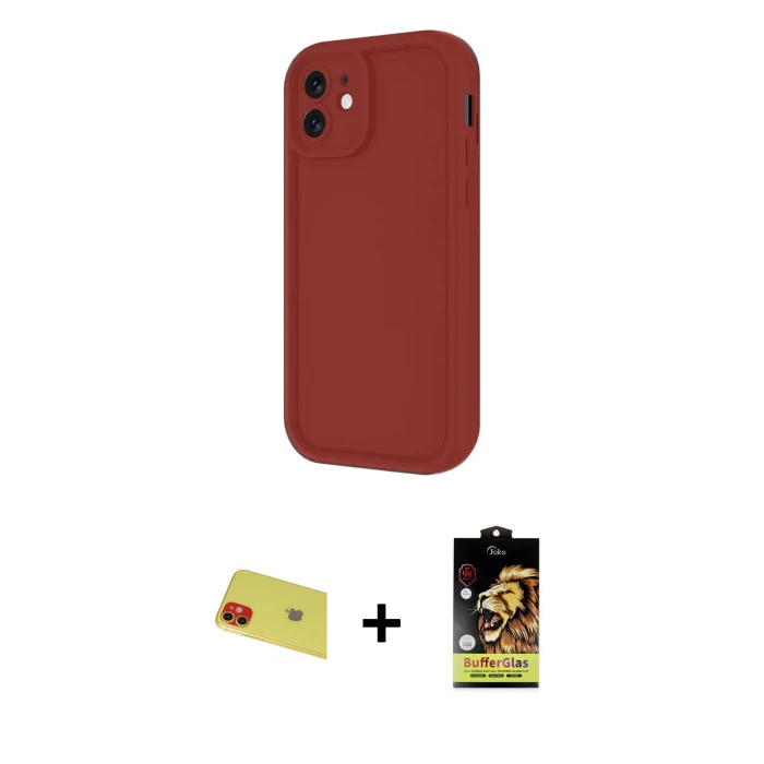 ieg™ iPhone 11 Kılıf Yankı Yansıma Özel Seri - Siyah Buffer Cam Ekran Koruyucu + Rainbow Kamera Lens Koruma Cam - KI