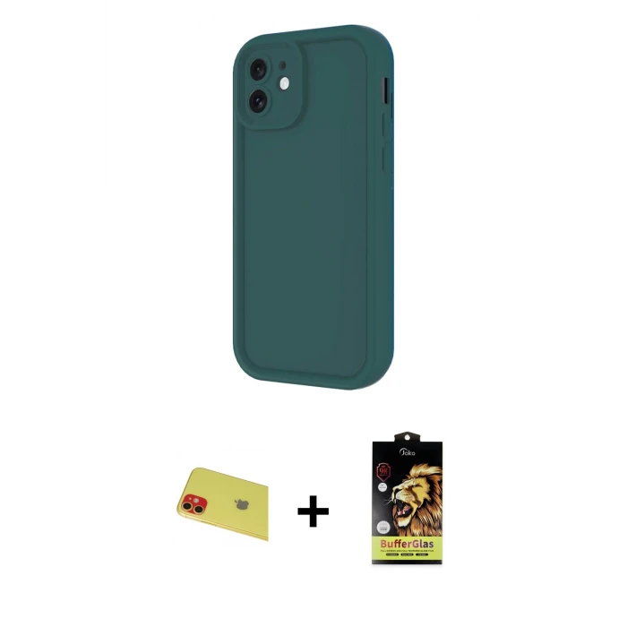 ieg™ iPhone 11 Kılıf Yankı Yansıma Özel Seri - Siyah Buffer Cam Ekran Koruyucu + Rainbow Kamera Lens Koruma Cam - KI