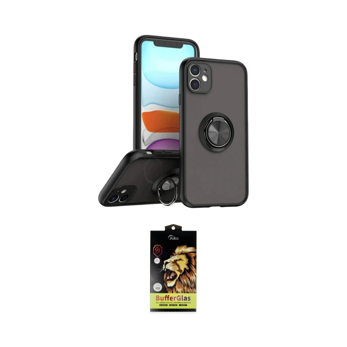 ieg™ iPhone 11 Kılıf Yörünge Çizgi - Siyah Buffer Cam Ekran Koruyucu