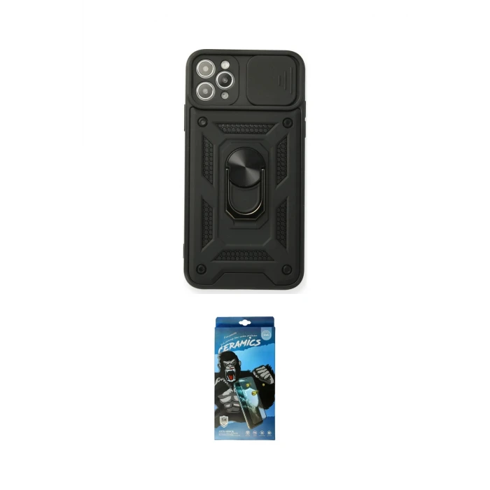 ieg™ iPhone 11 Pro Kılıf Ahenk Klasik - Siyah 34D Izgaralı Cam