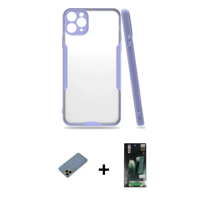 ieg™ iPhone 11 Pro Kılıf Atlas Asil Serisi - Siyah 360 Mat Full Body Arka Koruyucu + Shine Kamera Lens Koruma Cam - GD