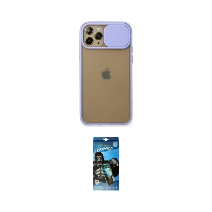 ieg™ iPhone 11 Pro Kılıf Vadi Çizgi - Siyah 34D Izgaralı Cam