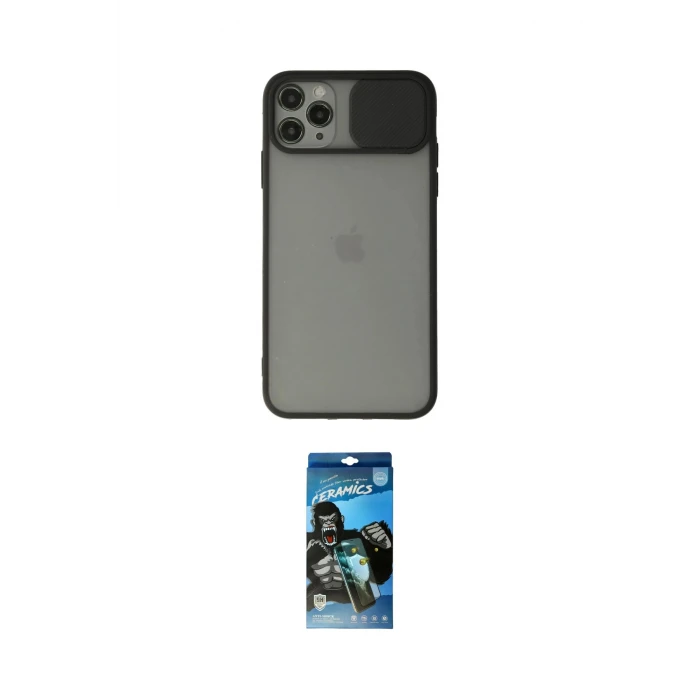 ieg™ iPhone 11 Pro Kılıf Vadi Çizgi - Siyah 34D Izgaralı Cam