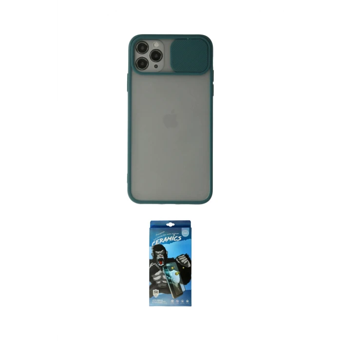 ieg™ iPhone 11 Pro Kılıf Vadi Çizgi - Siyah 34D Izgaralı Cam