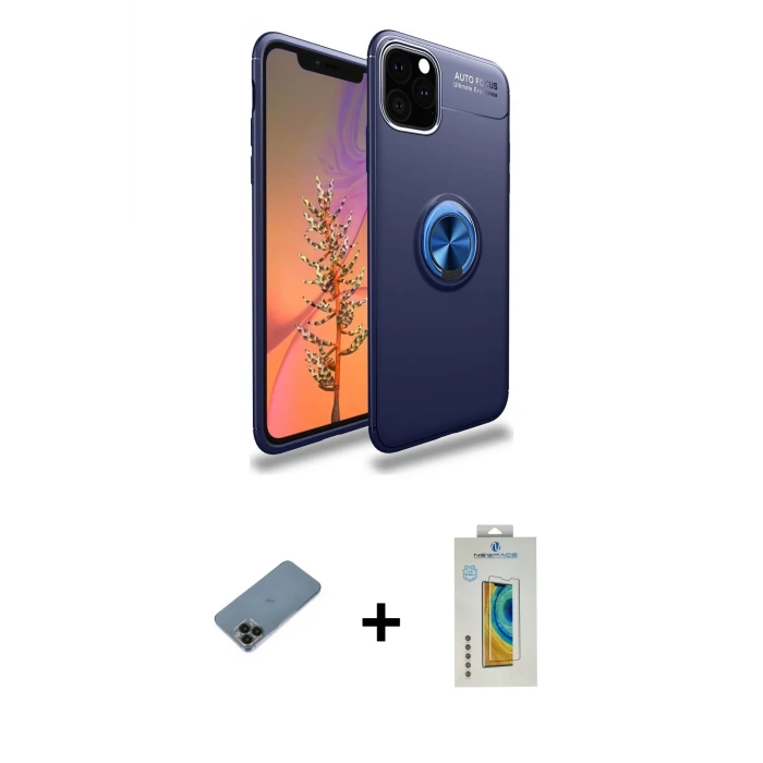 ieg™ iPhone 11 Pro Kılıf Yankı Form Prime - Siyah Polymer Nano Ekran Koruyucu + Shine Kamera Lens Koruma Cam - SH