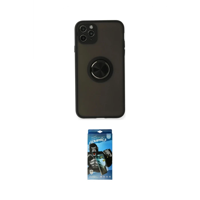 ieg™ iPhone 11 Pro Kılıf Yörünge Çizgi - Siyah 34D Izgaralı Cam