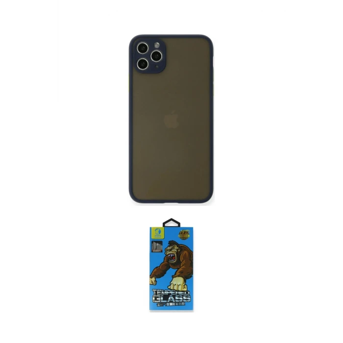 ieg™ iPhone 11 Pro Max Kılıf Ahenk Çizgi Serisi - Siyah 18D Cam Ekran Koruyucu