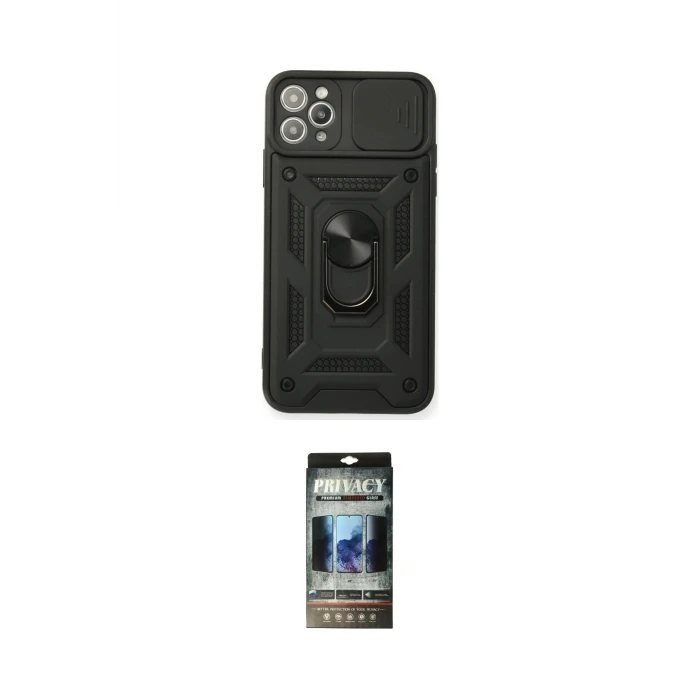 ieg™ iPhone 11 Pro Max Kılıf Ahenk Klasik - Siyah 34D Hayalet Izgaralı Cam