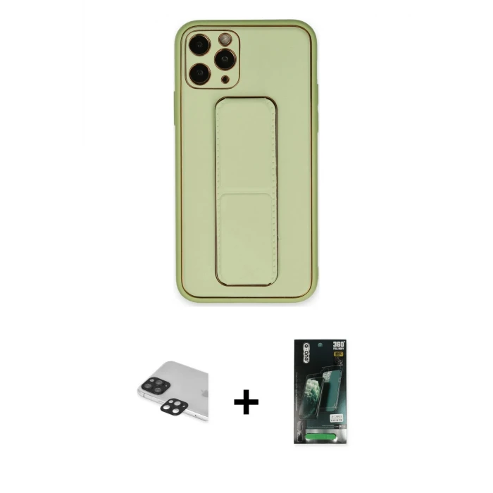 ieg™ iPhone 11 Pro Max Kılıf Akış Doku - Siyah 360 Mat Full Body Arka Koruyucu + Pers Alüminyum Kamera Lens - SH