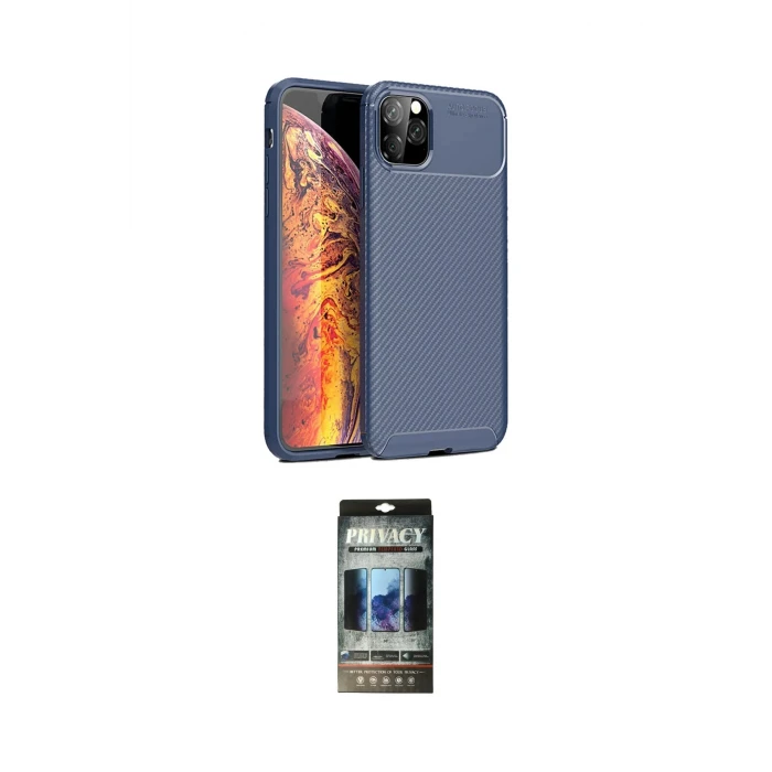 ieg™ iPhone 11 Pro Max Kılıf Eksen Form Prime - Siyah 34D Hayalet Izgaralı Cam
