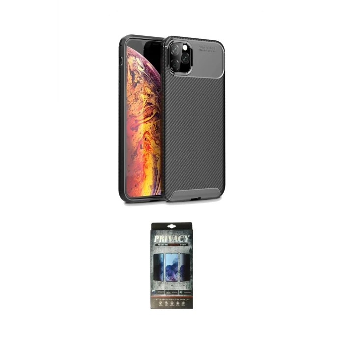 ieg™ iPhone 11 Pro Max Kılıf Eksen Form Prime - Siyah 34D Hayalet Izgaralı Cam