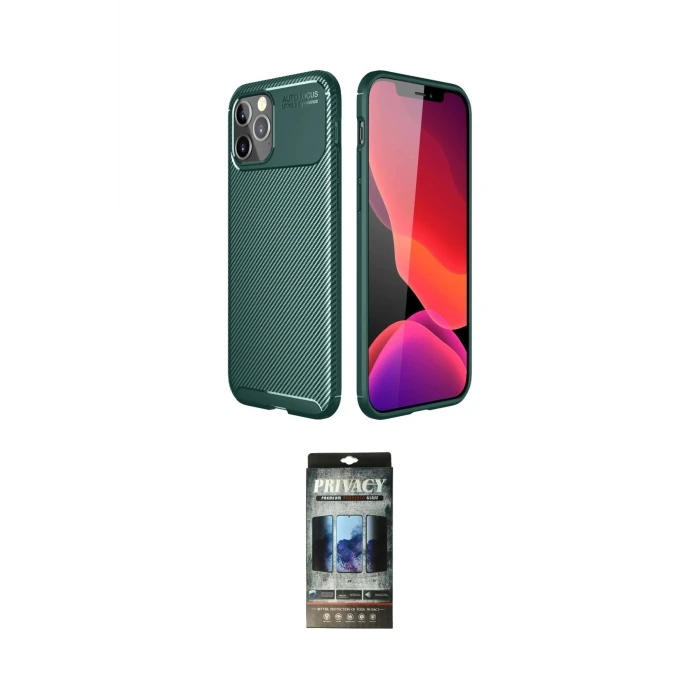 ieg™ iPhone 11 Pro Max Kılıf Eksen Form Prime - Siyah 34D Hayalet Izgaralı Cam