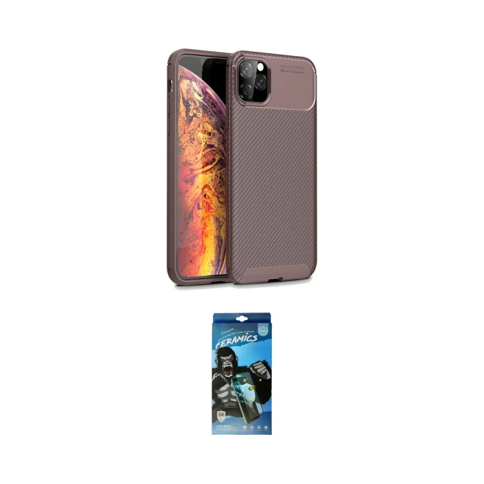 ieg™ iPhone 11 Pro Max Kılıf Eksen Form Prime - Siyah 34D Izgaralı Cam