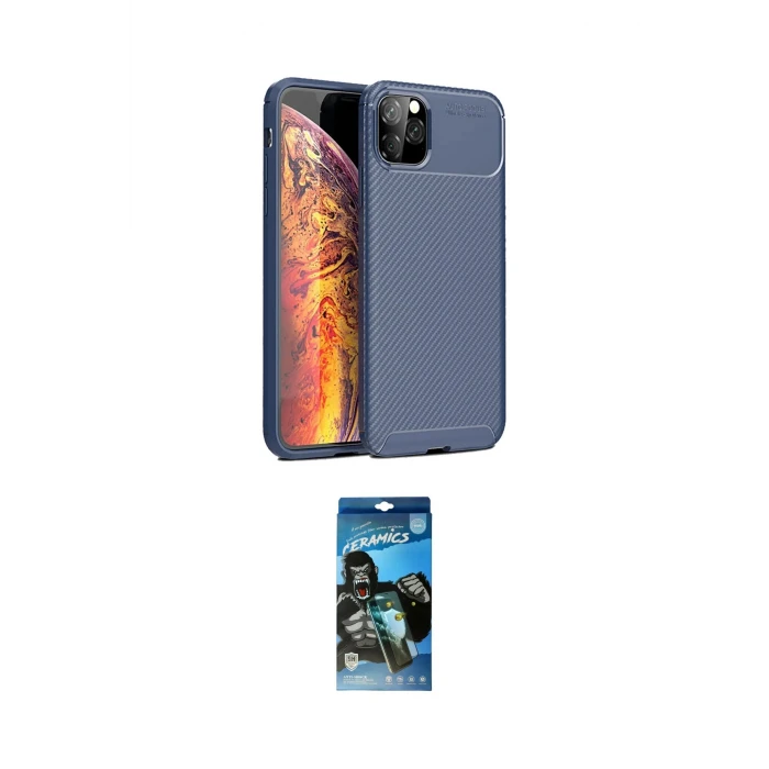 ieg™ iPhone 11 Pro Max Kılıf Eksen Form Prime - Siyah 34D Izgaralı Cam