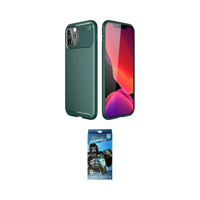ieg™ iPhone 11 Pro Max Kılıf Eksen Form Prime - Siyah 34D Izgaralı Cam
