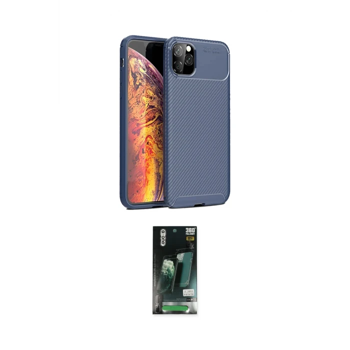 ieg™ iPhone 11 Pro Max Kılıf Eksen Form Prime - Siyah 360 Mat Full Body Arka Koruyucu