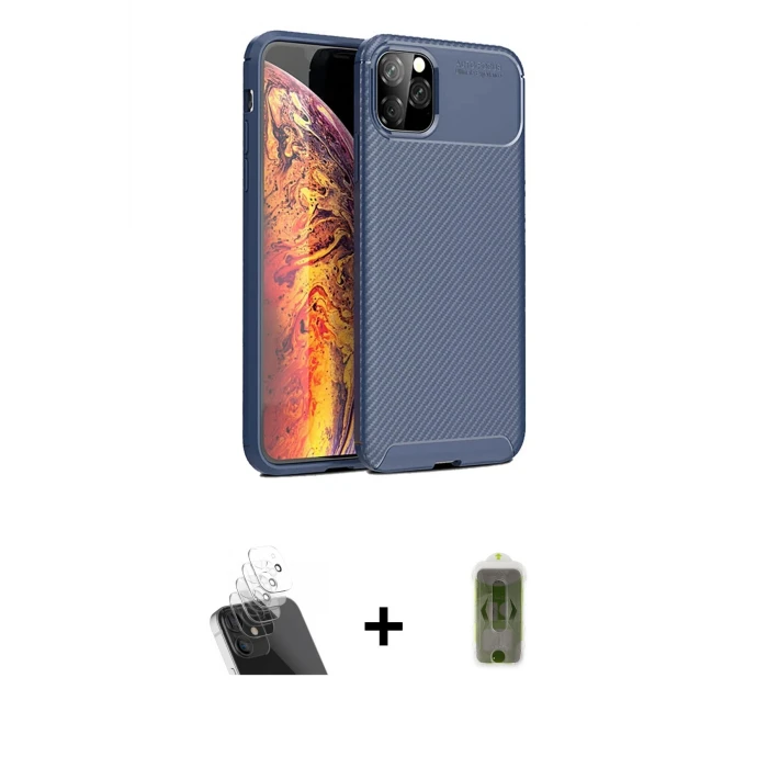 ieg™ iPhone 11 Pro Max Kılıf Eksen Form Prime - Siyah Joko Magic 5D Hayalet Cam + Kamera Lens Koruma Cam - SF