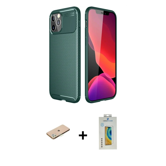 ieg™ iPhone 11 Pro Max Kılıf Eksen Form Prime - Siyah Polymer Nano Ekran Koruyucu + Renkli Kamera Lens Koruma Cam - YL