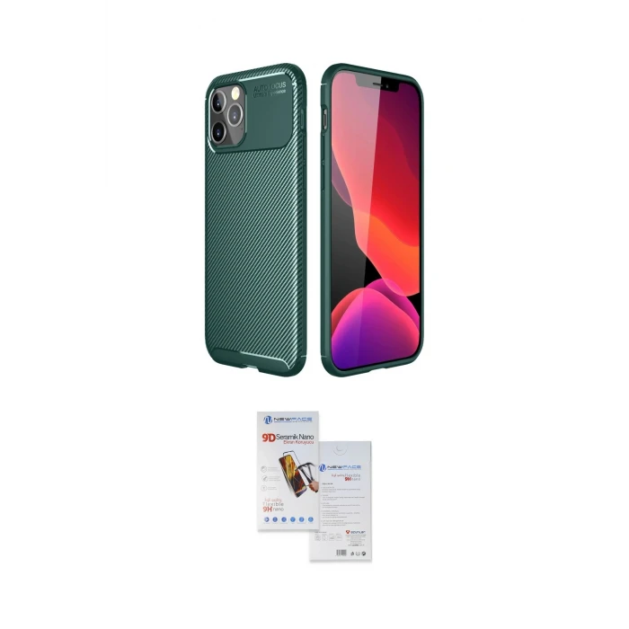 ieg™ iPhone 11 Pro Max Kılıf Eksen Form Prime - Siyah Seramik Nano Ekran Koruyucu