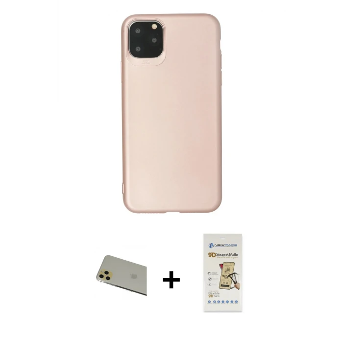 ieg™ iPhone 11 Pro Max Kılıf Kozmos Yansıma Özel Seri - Siyah Mat Seramik Nano Ekran Koruyucu + Rainbow Kamera Lens Koruma Cam - GD