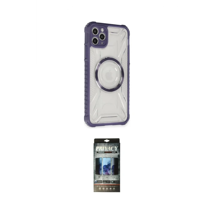 ieg™ iPhone 11 Pro Max Kılıf Kutup Modern - Siyah 34D Hayalet Izgaralı Cam