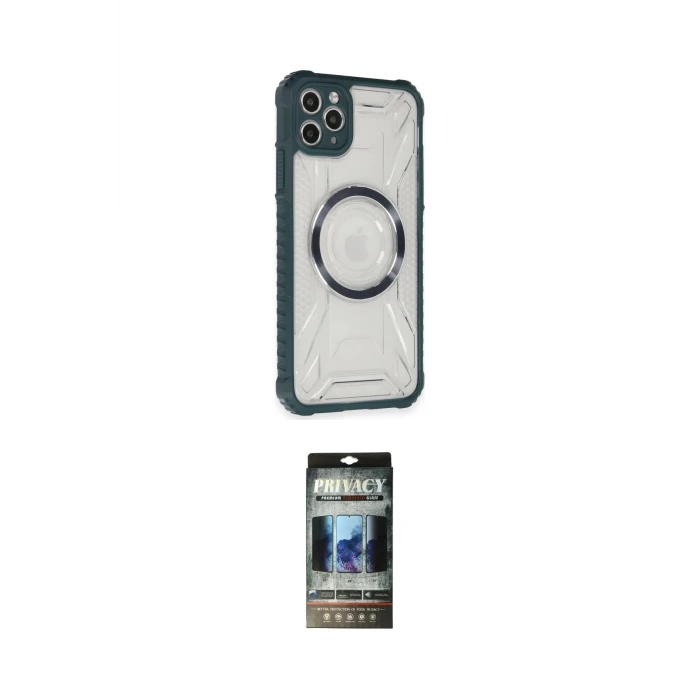 ieg™ iPhone 11 Pro Max Kılıf Kutup Modern - Siyah 34D Hayalet Izgaralı Cam