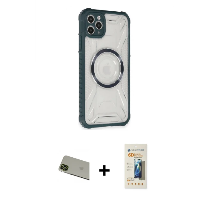 ieg™ iPhone 11 Pro Max Kılıf Kutup Modern - Siyah 6D Mat Seramik Hayalet Nano Ekran Koruyucu + Rainbow Kamera Lens Koruma Cam - YL